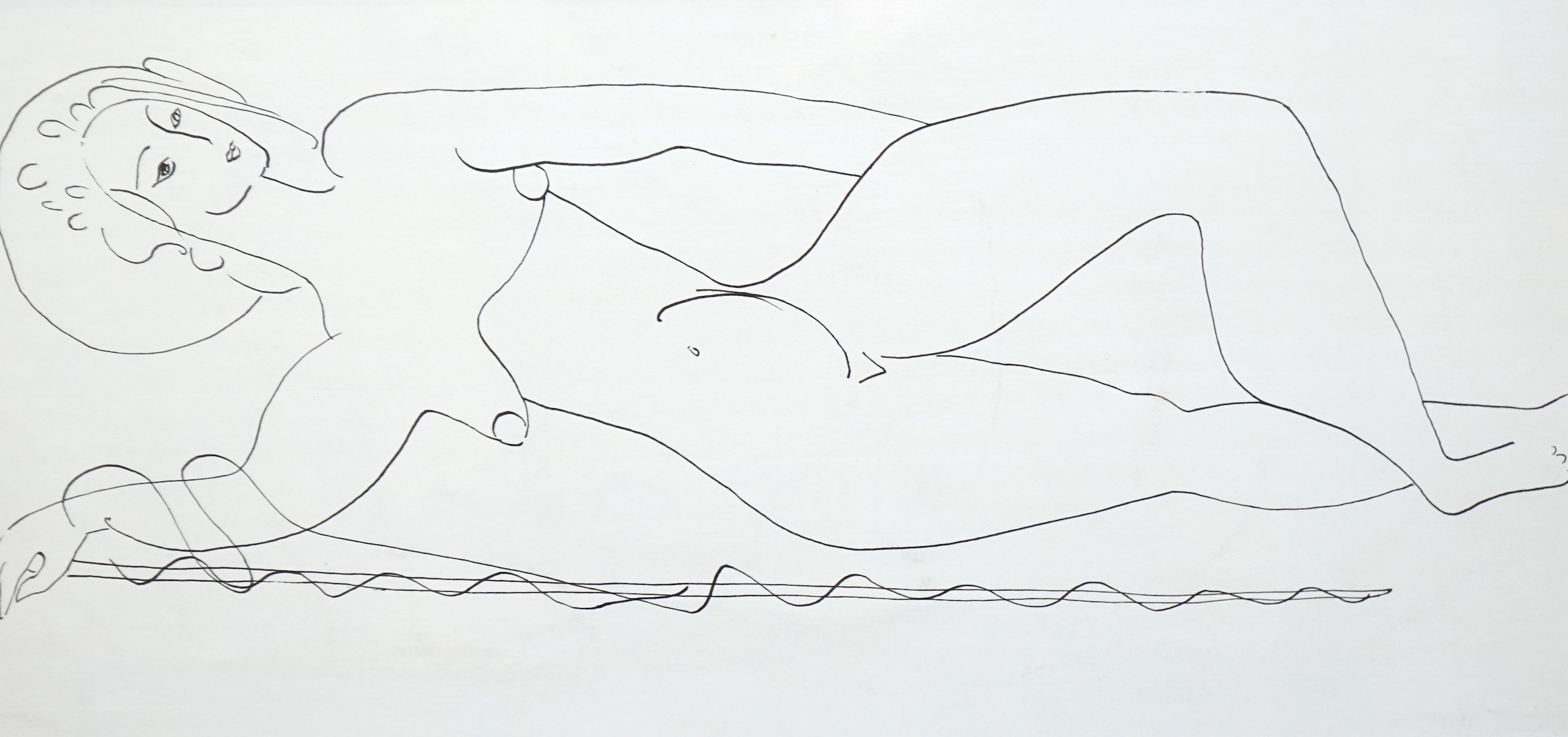 Edward Wolfe (British, 1897-1982), black ink, Reclining female nude, unsigned, 25 x 52cm